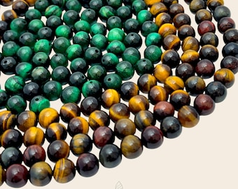 Cuentas sueltas de ojo de tigre multicolor de 10 mm para hacer joyas. Calidad AAA garantizada.