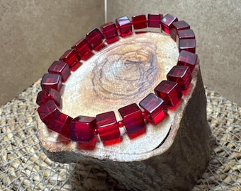 Pulsera de ámbar báltico cuadrado rojo 100 % natural: joyería de ámbar geométrica gruesa, diseño audaz hecho a mano para hombres y mujeres, regalo natural y positivo.