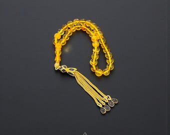 Handmade Baltic Amber Tasbih: Sterling Silver Tassel, Muslim Prayer Beads