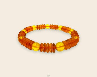 Pulsera de ámbar báltico amarillo coñac - Cuentas redondas planas naturales, joyería unisex
