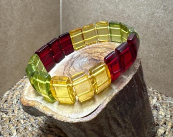 Pulsera de ámbar báltico auténtico multicolor: joyería hecha a mano con piedras preciosas arcoíris