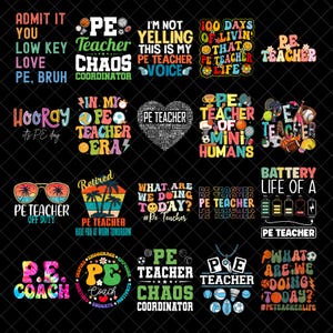PE Teacher PNG Bundle, Physical Education Teacher Design, Back To School P E Teacher Sublimation Design, School PE Teacher Digital Download