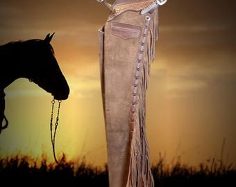Handgefertigte Leder Shotgun Chaps, Pferde-Reitausrüstung, Cowboy Show Chaps, Unisex Custom Chaps, Geschenke für Sie und Ihn, Westernkleidung, Rodeo Outfit