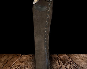 Handgefertigte Leder Shotgun Chaps, Pferde-Reitausrüstung, Cowboy Show Chaps, Unisex Custom Chaps, Geschenke für Sie und Ihn, Westernkleidung, Rodeo Outfit