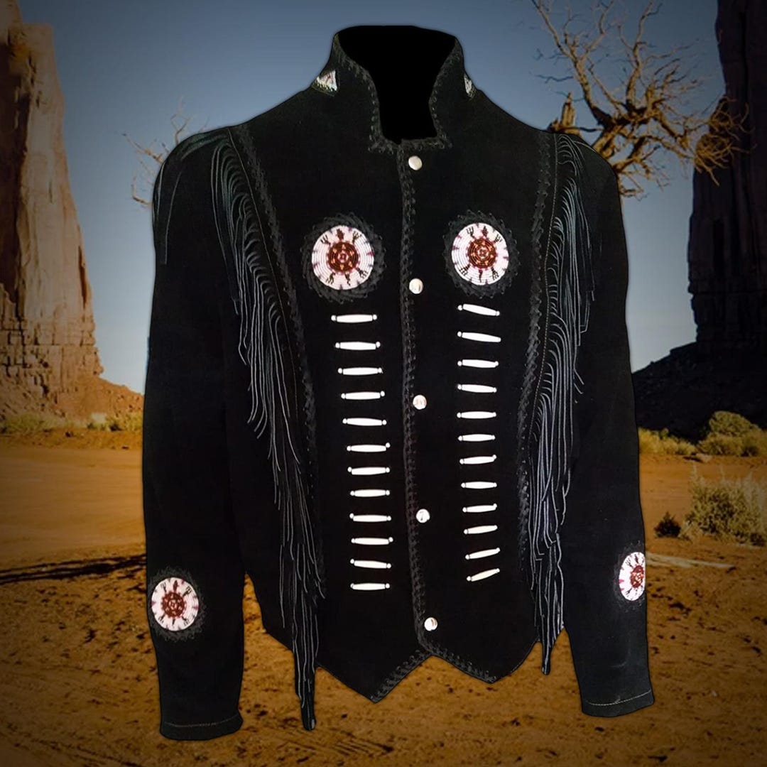 Handmade Deerskin Western Artisan Jacket Hand Drawn Flowers and Fringe