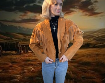 Handgefertigte Wildleder Fransenjacke, exklusive 70er Western Wear Wildleder Fransenjacke, Damen Wildleder Quaste Jacke, Cowgirl Outfit, Boho Outfit