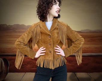 Handgefertigte Wildleder Fransenjacke, Exclusive Western Wear Wildleder Fransenjacke, 70er Jahre Wildleder Fransenjacke, Cowgirl Outfit, Boho Outfit