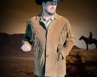 Handgefertigter Wildleder Fransen Mantel, Exklusive Western Wear Style Jacke, Native American Leder Fransenjacke, Cowboy Outfit, Old West Outfit