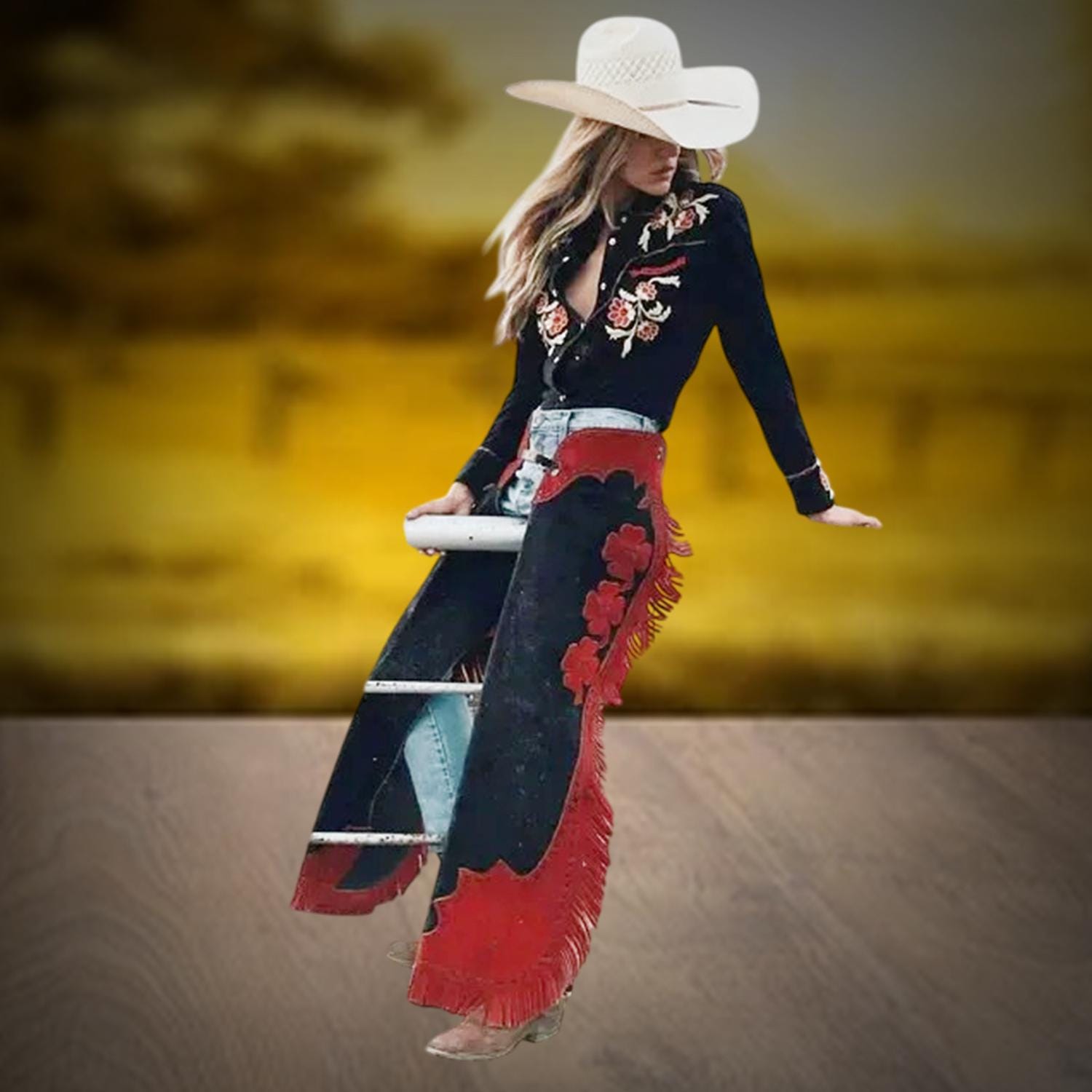 Chaps Cuir Blanc Western Femme - Motard, Perles Et Franges - Neuf