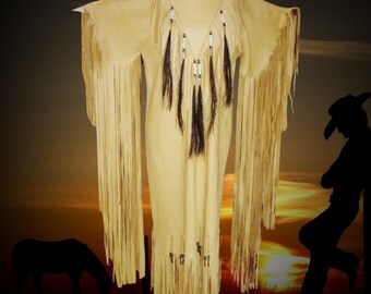 Indiaanse stijl Indiaanse jurk met leer en kwastjes, traditionele powwow-jurk, Indiaanse jurk, Cherokee-jurk
