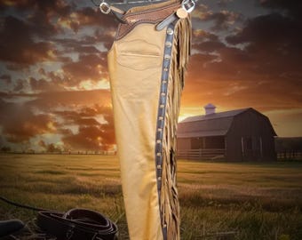Handmade Leather Shotgun Chaps, Horse Riding Gear, Cowboy Show Chaps, Unisex Custom Chaps, Gifts for Him and Her, Western Wear, Rodeo Outfit
