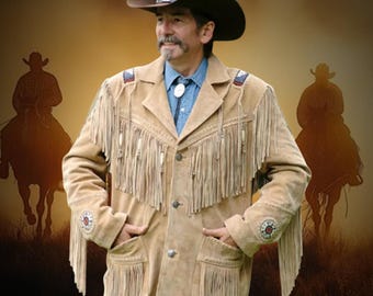 Handgemaakt leren jack met kralen, Indiaans leren jack met franje en Indiase kralen, cowboyoutfit, westernkleding, Old West-outfit