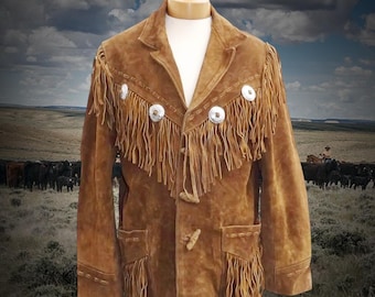 Handgemaakte suède jas met franje, exclusief jack in westernstijl, Indiaans leren jack met franje, cowboyoutfit, outfit oude westen