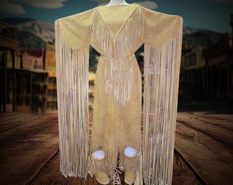 Indiaanse stijl Indiaanse suède franjejurk met riemzakje, traditionele powwow-jurk, Cherokee-jurk, inheemse outfit