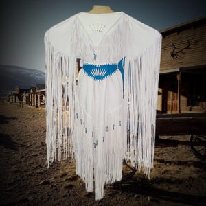 Handmade White Leather Long Fringe Wedding Dress with Bone Beads Belt, Women's Native American Dress, Traditional Dress Native Regalia
