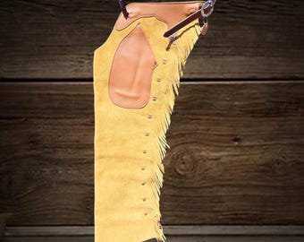 Handgefertigte Roughout Leder Shotgun Chaps, Pferde Reitausrüstung, Cowboy Wildleder Show Chaps, Unisex Custom Chaps, Western Wear, Rodeo Outfit