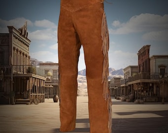 Men's 100% Genuine Suede Leather Fringe Pants, Mountain Man Style Pants, Real Suede Leather Cowboy Pants, Tassel Pants, Suede Leather Pants