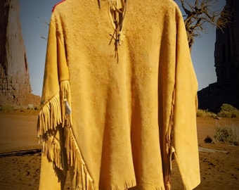 Leren Mountain Man-trui met franje, shirt in westernstijl, Indiaans leren shirt met franje, rendez-vouskleding, outfit Old West