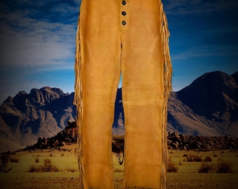 Men's Traditional Suede Leather Fringe Pants, Mountain Man Style Pants, Real Suede Leather Cowboy Pants, Tassel Pants, Suede Leather Pants