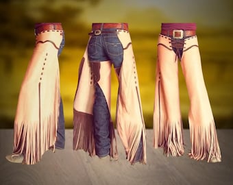 Ladies Leather Lace-up Chinks Chaps Handmade Western Leather Fringe Chaps, Horse Riding Gear, Equestrian Chaps, Gift For Her, Cowgirl Outfit