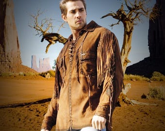 Mountain Man re-enactment leren shirt met franje, shirt westernkleding stijl Native American leren shirt met franje, outfit oude westen, cowboyoutfit