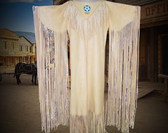 Indiaanse Indiaanse stijl Indiaanse jurk met leren franje, traditionele Powwow-jurk, Indiaanse jurk, Cherokee-Indiase jurk