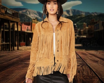 Handgefertigte Wildleder Fransenjacke, exklusive 70er Western Wear Wildleder Fransenjacke, Damen Wildleder Quaste Jacke, Cowgirl Outfit, Boho Outfit