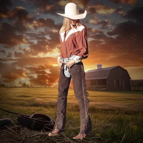 Western Wear Cowgirl Suede Fringe Chaps, Leather Tassel Chaps, Women's Horse Riding Chaps, Women's Chaps for Riding, Rodeo Outfit Women