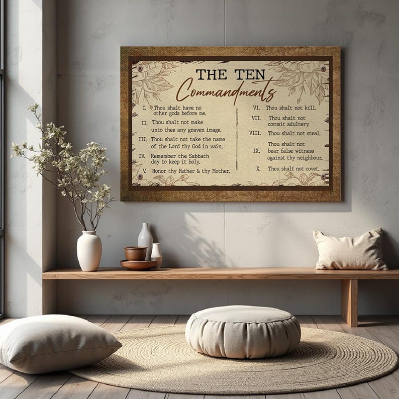 Ten Commandments Wall Art, Christian Scripture Canvas, Bible Verse ...