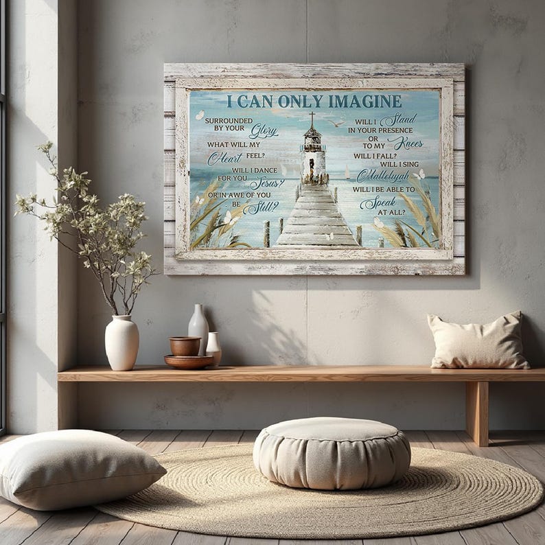 Coastal Lighthouse Wall Art, Rustic Shiplap Frame, Christian Home Decor ...