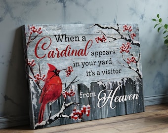 Arte mural "Cardenal Cielo" - Lienzo con cita conmemorativa para el hogar - Decoración rústica invernal con pájaros rojos - Impresiones en lienzo con paisajes de Jesús - Póster de Jesús