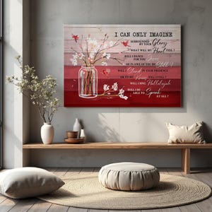 I Can Only Imagine Christian Wall Art with Cardinals and Floral Design, Rustic Wood Sign for Bedroom or Living Room, Jesus Landscape Canvas