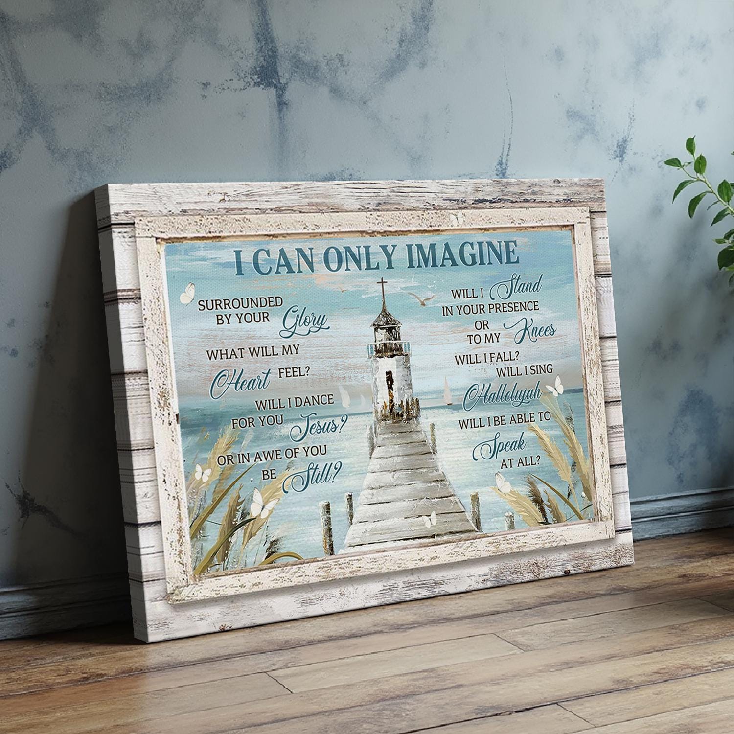 Coastal Lighthouse Wall Art, Rustic Shiplap Frame, Christian Home Decor ...