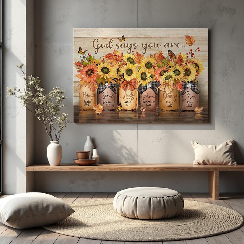 Sunflower Bible Verse Wall Decor, Scripture Fall Floral Canvas Art, God ...