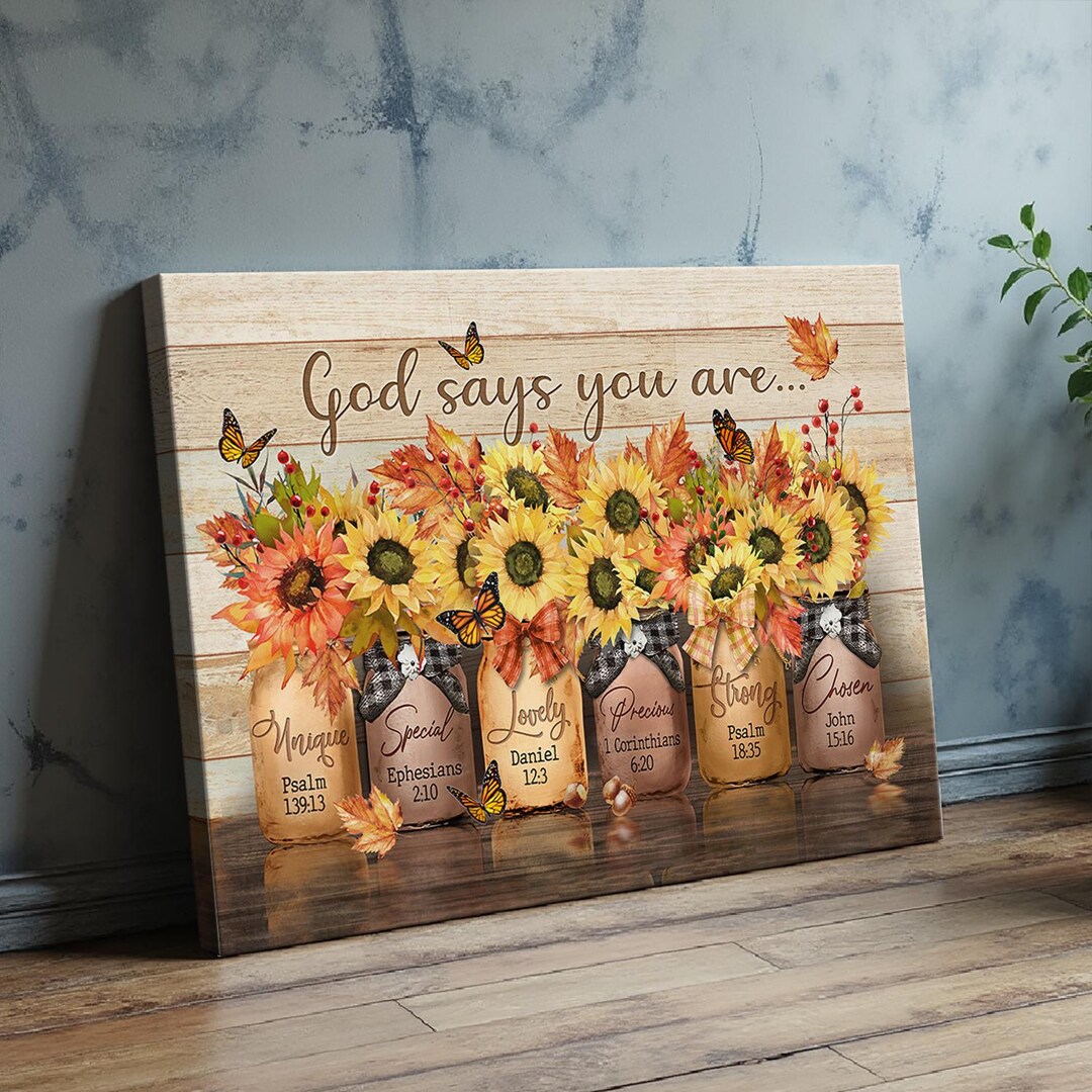 Sunflower Bible Verse Wall Decor, Scripture Fall Floral Canvas Art, God ...