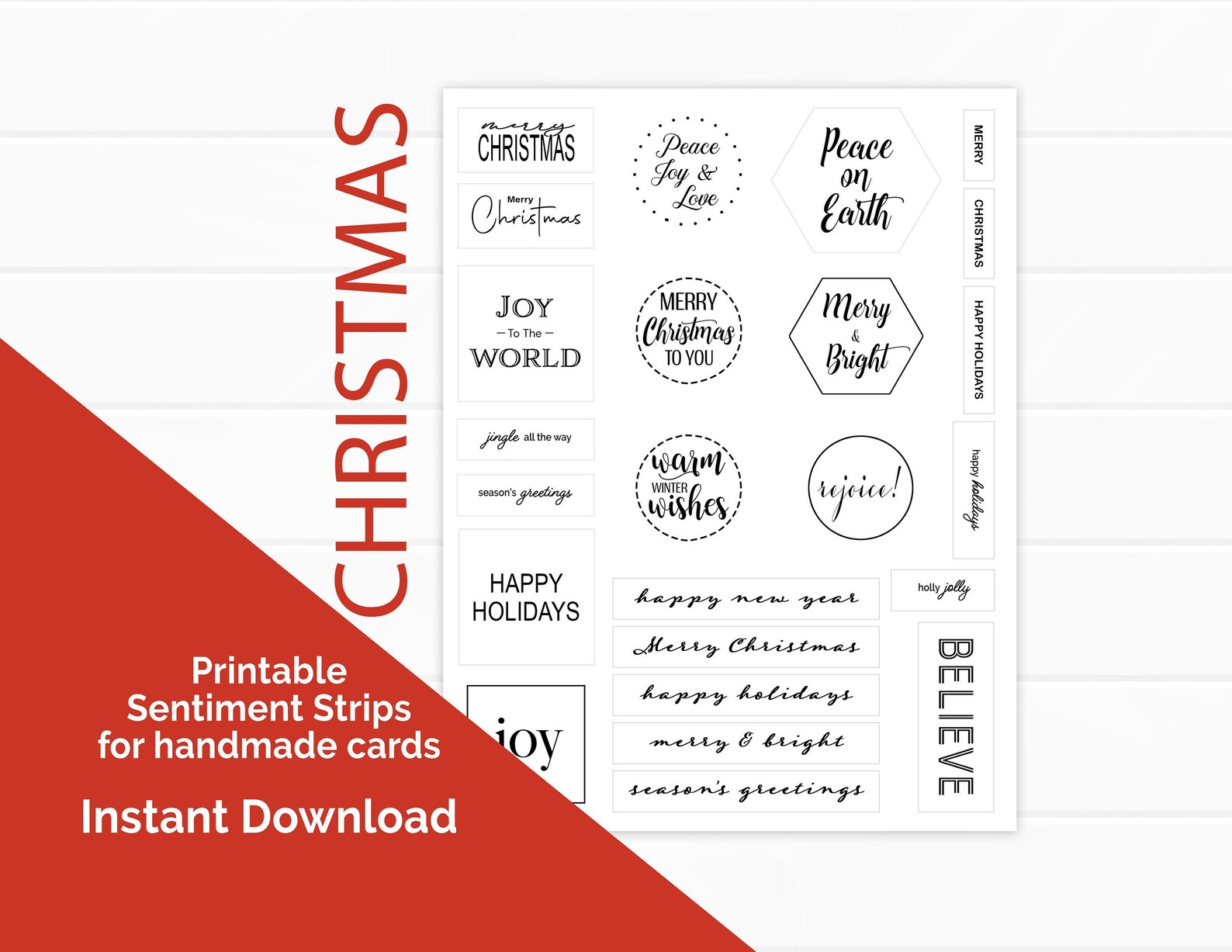 Sentiment Strips for handmade cards Printable Christmas | Etsy