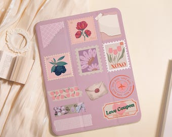 Stamps Collection iPad Case For iPad Air 5/6/7 11" 13",iPad 5-10th 10.9"10.2", iPad Mini 6/7 8.3",iPad Pro 2024 11" 13",A16 Shell PenSlot