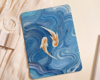 Fish Blue iPad Case For iPad Air 5/6/7 11" 13",iPad 5-10th 10.9"10.2", iPad Mini 6/7 8.3",iPad Pro 2024 11" 13",A16 Shell PenSlot Cover