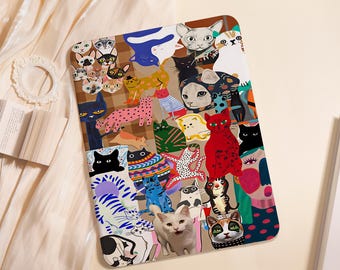 Cats Collage Cute iPad Case For iPad Air 5/6/7 11" 13",iPad 5-10th 10.9"10.2", iPad Mini 6/7 8.3",iPad Pro 2024 13",A16 Shell PenSlot Cover