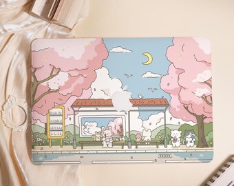 Bus Stop Pink Tree Hard Matte MacBook Case For MacBook Air 11/13/15,Pro 13/14/15/16,Ret 13/15,M3 M4 Shell Frosted Surface Protect Cover 2025