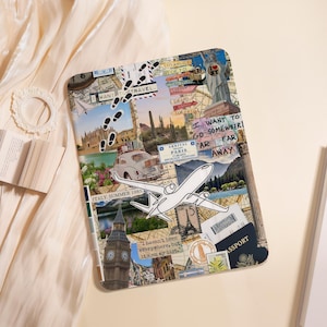 Travel Collage iPad Case For iPad Air 5/6/7 11&quot; 13&quot;,iPad 5-10th 10.9&quot;10.2&quot;, iPad Mini 6/7 8.3&quot;,iPad Pro 2024 11&quot; 13&quot;,A16 Shell PenSlot Cover
