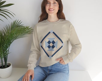 Large Blue Quilt Block Crewneck Sweatshirt