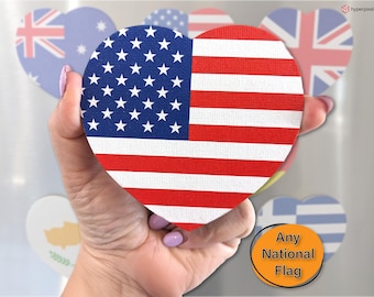 USA National Flag Heart Magnet, Stars and Stripes United States of America Country Flag, American World Traveler&#39;s Custom Gift Fridge Magnet