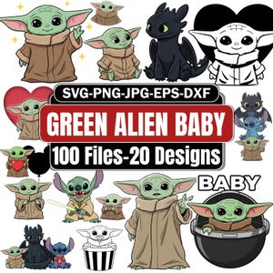 Green Alien Baby Bundle, Files and Silhouette, Star Wars SVG, Force With You SVG