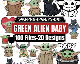 Green Alien Baby Bundle, Files and Silhouette, Star Wars SVG, Force With You SVG