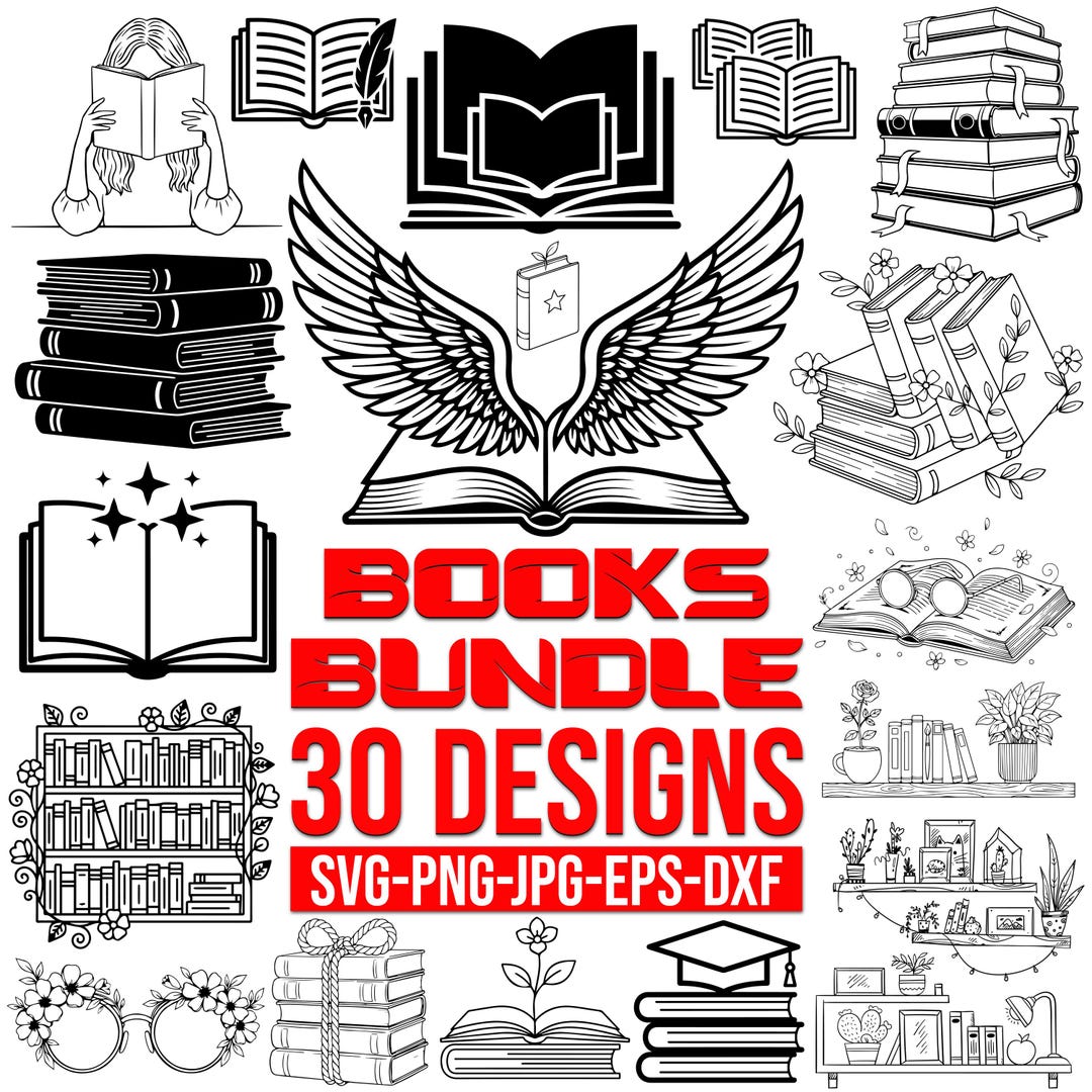 Book SVG Bundle | Reading Clipart Set | Book Lover Designs - Etsy UK