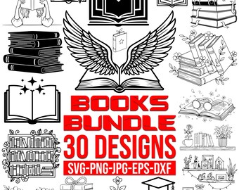Book SVG Bundle - Books Vector Images Silhouette Clip Art Reading Books ...