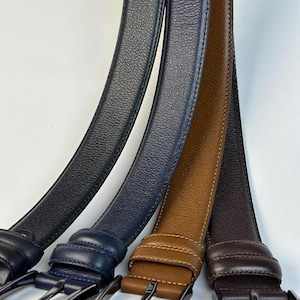 Pebbled Full Grain Leather Belt - Navy Blue, Tan, Dark Brown, Black. Classic Grained Men's Dress Belt, Unique Gift for Dad.