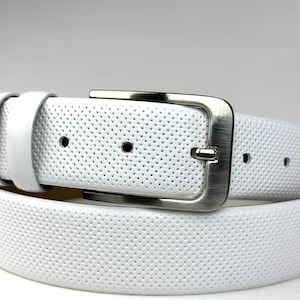 Perforated Summer Leather Belt for Her. Premium Cream & Pure White Color Belts for Special Occasions. Unique Gift for Groom and Bride.