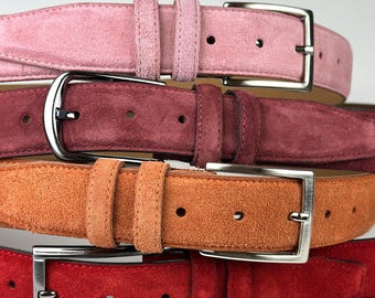 Vintage Suede Leather Belts. Handmade and Unisex 4 Unique Colors with  Cotton Candy, Brick Red, Cherry & Bold Red. Premium Gift for Her.